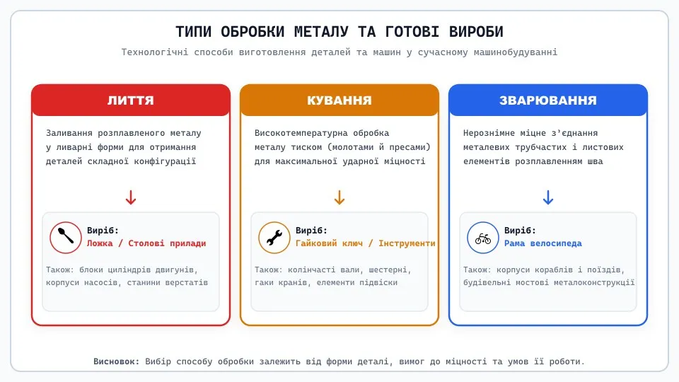 Схема «Типи обробки металу та готові вироби»