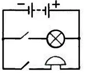 Схема кола з двома ключами для лампи та дзвінка