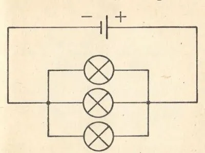  Електричне коло складається з акумулятора та трьох з’єднаних паралельно електричних ламп