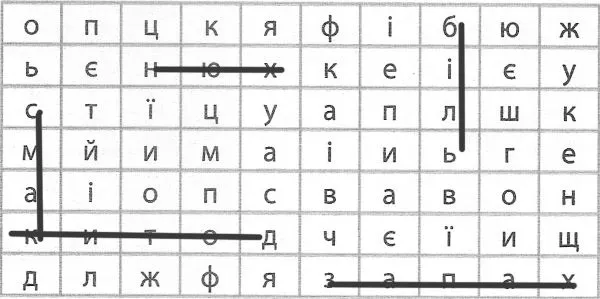 З-поміж буквеної таблиці знайдіть запропоновані терміни й позначте їх