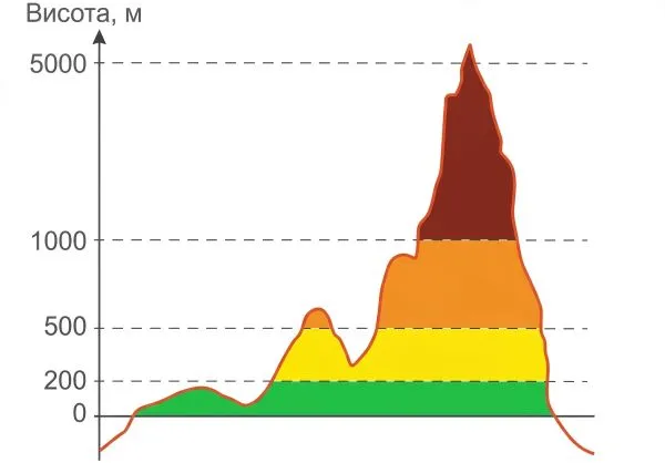 Зафарбуй форми рельєфу кольорами, якими їх зображають на фізичних картах. Підпиши їх