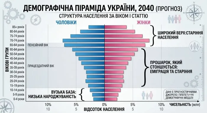 який вигляд матиме статево-вікова піраміда України 2040 року
