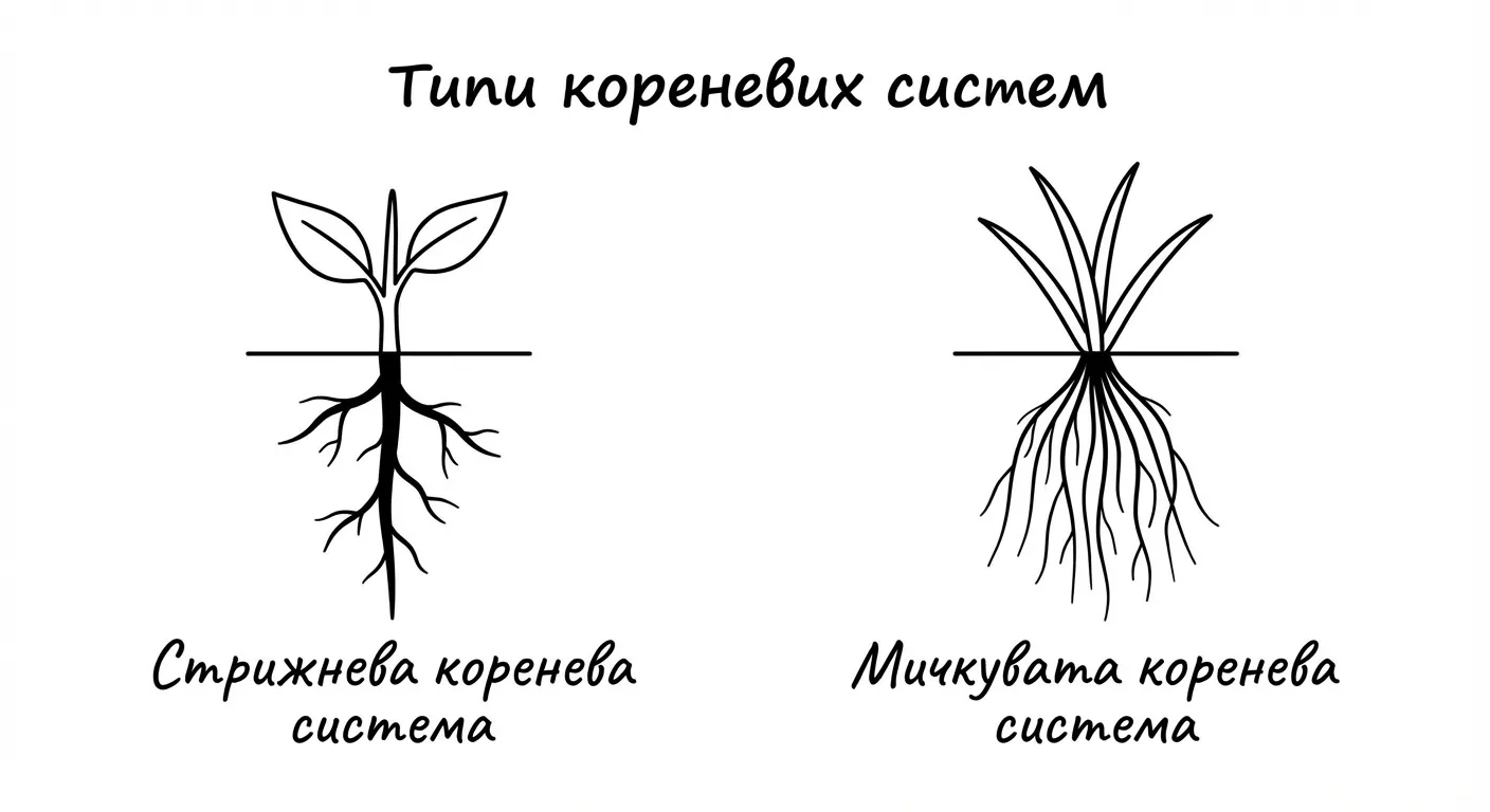 Рис. Типи кореневих систем